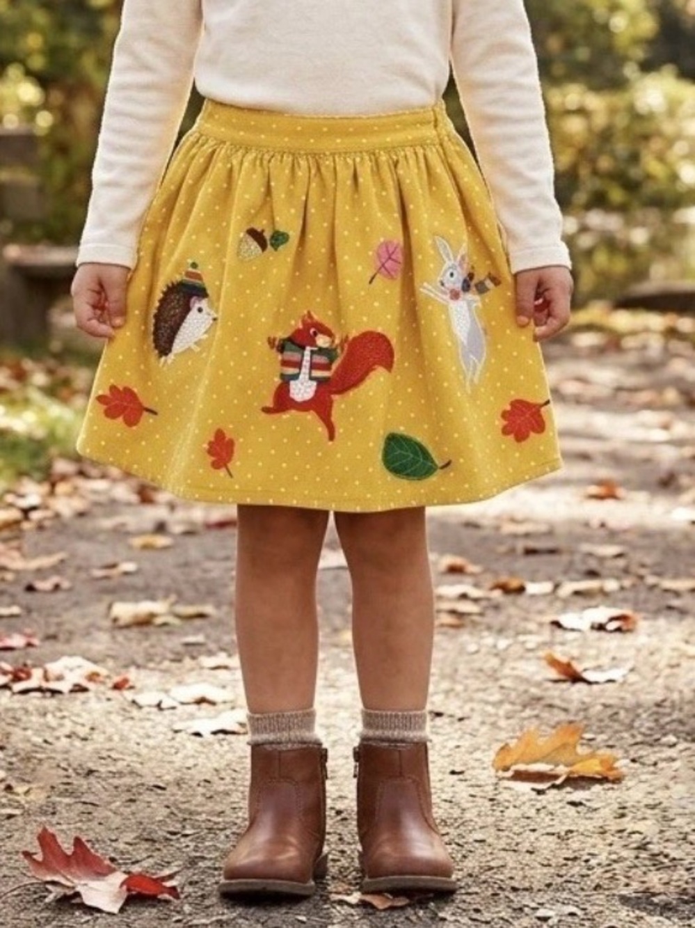 Mini Boden Yellow Fox & Woodland Print Skirt - Picture 2 of 10